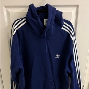Adidas Men's Navy Hoodie with White Stripes